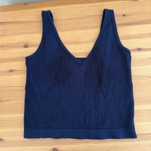 Navy Blue Ribbed Women's Top